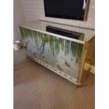 Coloured Verre Eglomise Sideboard Three Door Internally Fitted With Refrigerator Mini Bar 164 x