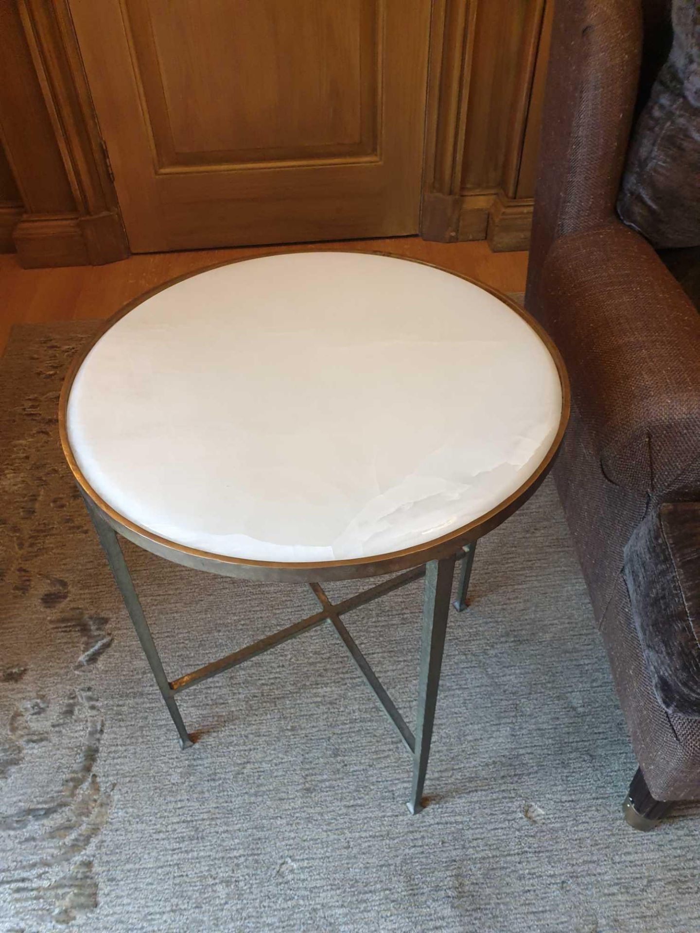 A White Marble Top Gueridon Aged Brass Frame 51 x 60cm (Room 310 & 311) - Image 3 of 3