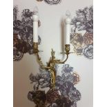 A Pair Of Louis XV Style Wall Appliques In Gilt Bronze With Two Candles Agrafe Decor On Which Are