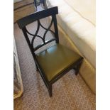 Upholstered Ebonised Wood Side Chair With Open Carved Back And Pad In Green Leather 42 x 46 x