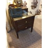 A Pair Of Two Tier Bedside Nightstands With Antiqued Plate Top With Storage Compartments Mounted