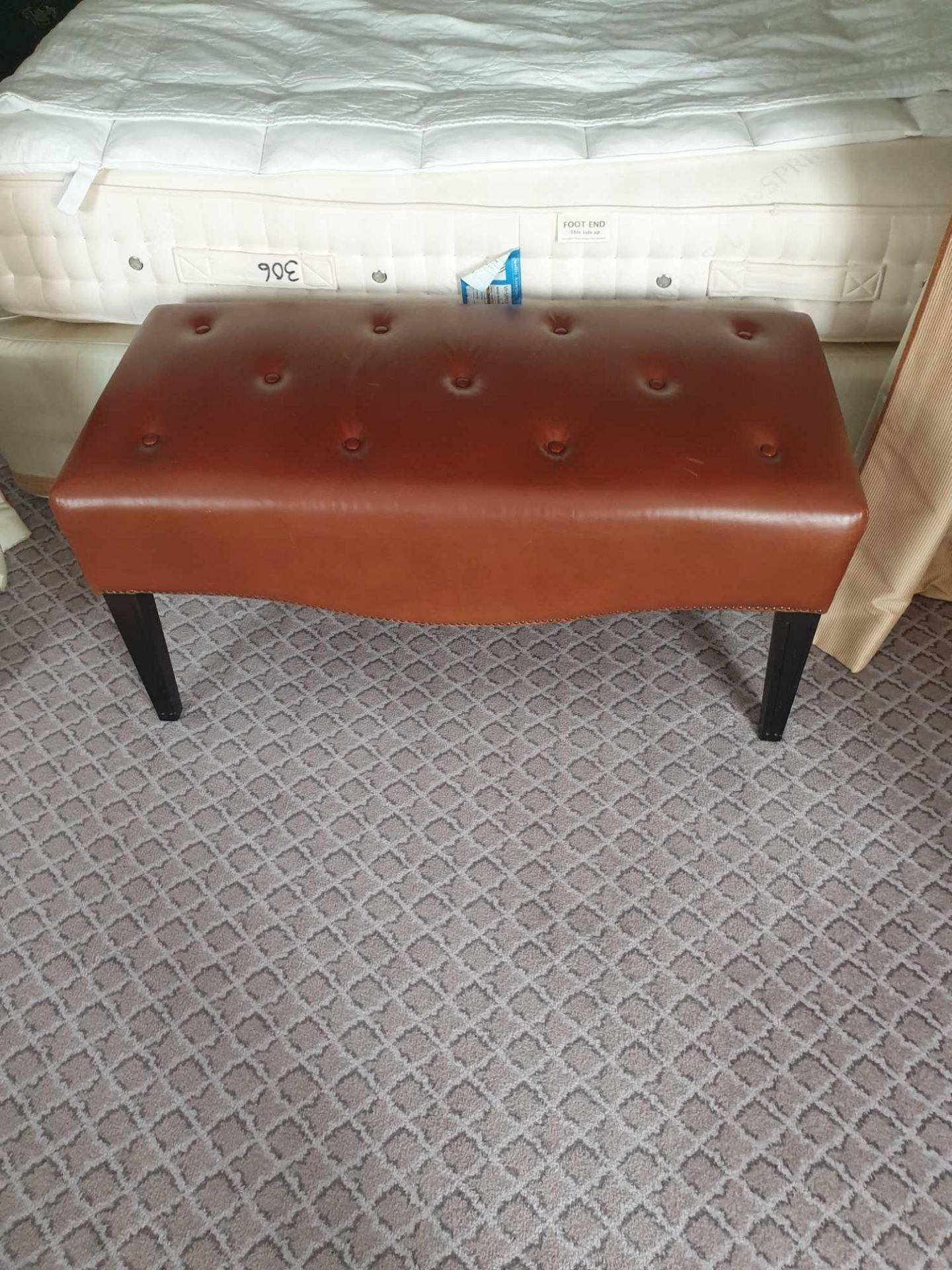 Tufted Leather Bench With Scrolled Apron 100 x 46 x 47cm (Room 306 & 307)