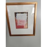 Artwork Small Abstract Painting Signed By Artist C Spenny '09 Mounted In Wooden Frame Painted Gold