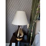 A Pair Of Table Lamps Gold Body With Dark Wooden Base Twin Bulb With Cream Textured Shades 75cm (