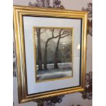 Lithograph Print Stark Winter Trees Framed 62 x 76cm (Room 340)