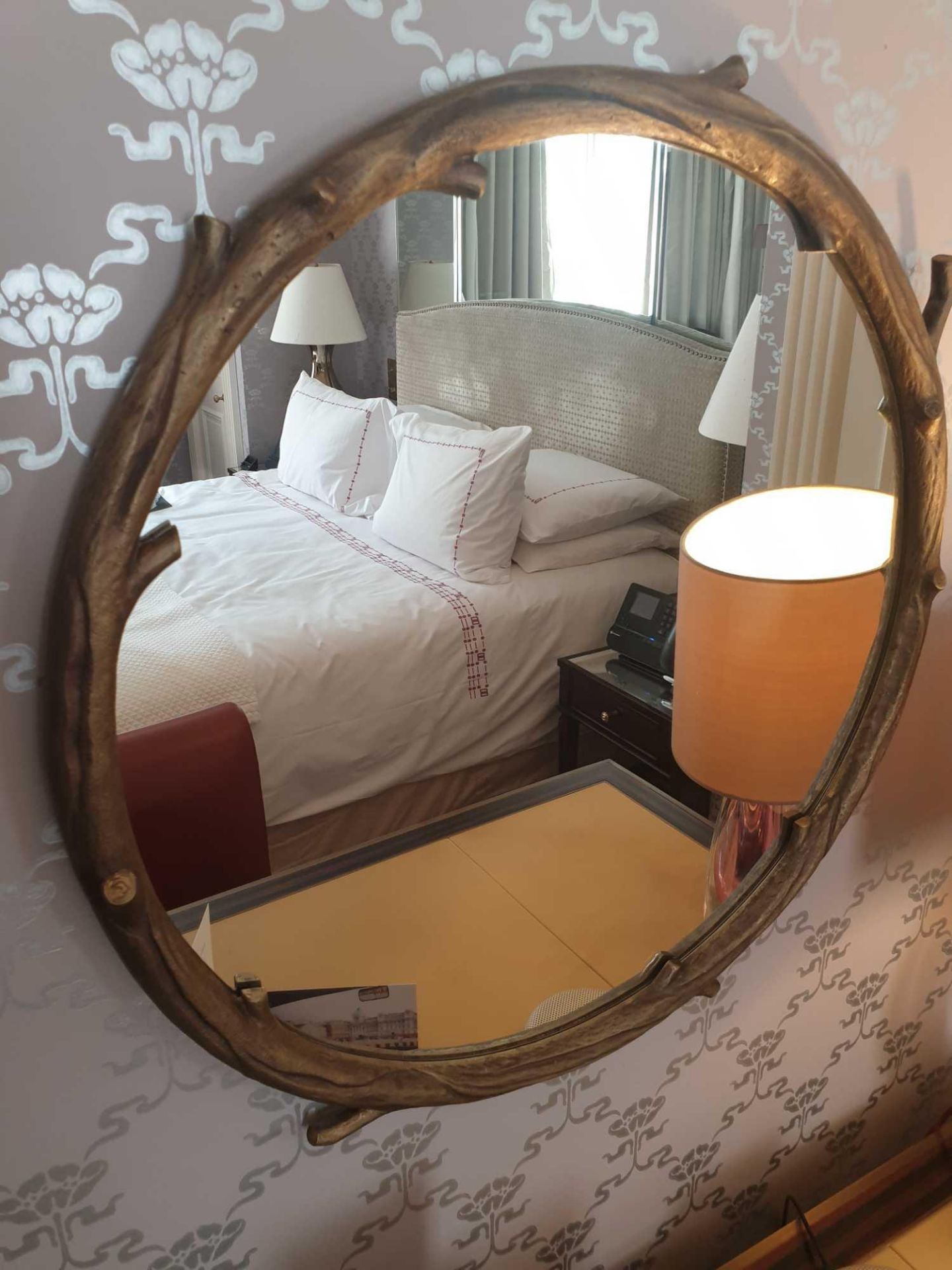 Forgeability Bespoke Metalwork Twig Circular Wall Mirror Brass Surround 60cm Diameter (Room 334) (