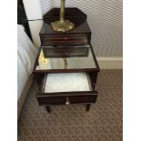 A Pair Of Two Tier Bedside Nightstands With Antiqued Plate Top With Storage Compartments Mounted