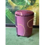 A circular mauve upholstered with pattern swirl bar stool 38cm x 45cm