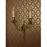 A Pair Of Louis XV Style Wall Appliques In Gilt Bronze With Two Candles Agrafe Decor On Which Are