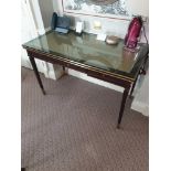 Writing Desk High Gloss Ebony Wood With Tooled Leather Inlay Faux Central Drawer Flanked By Single