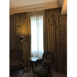 A Pair Of Gold Silk Drapes And Jabots With Tie Backs Span 255 x 240cm (Room 435)