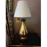 A Pair Of Table Lamps Gold Body With Dark Wooden Base Twin Bulb With Cream Textured Shades 75cm (