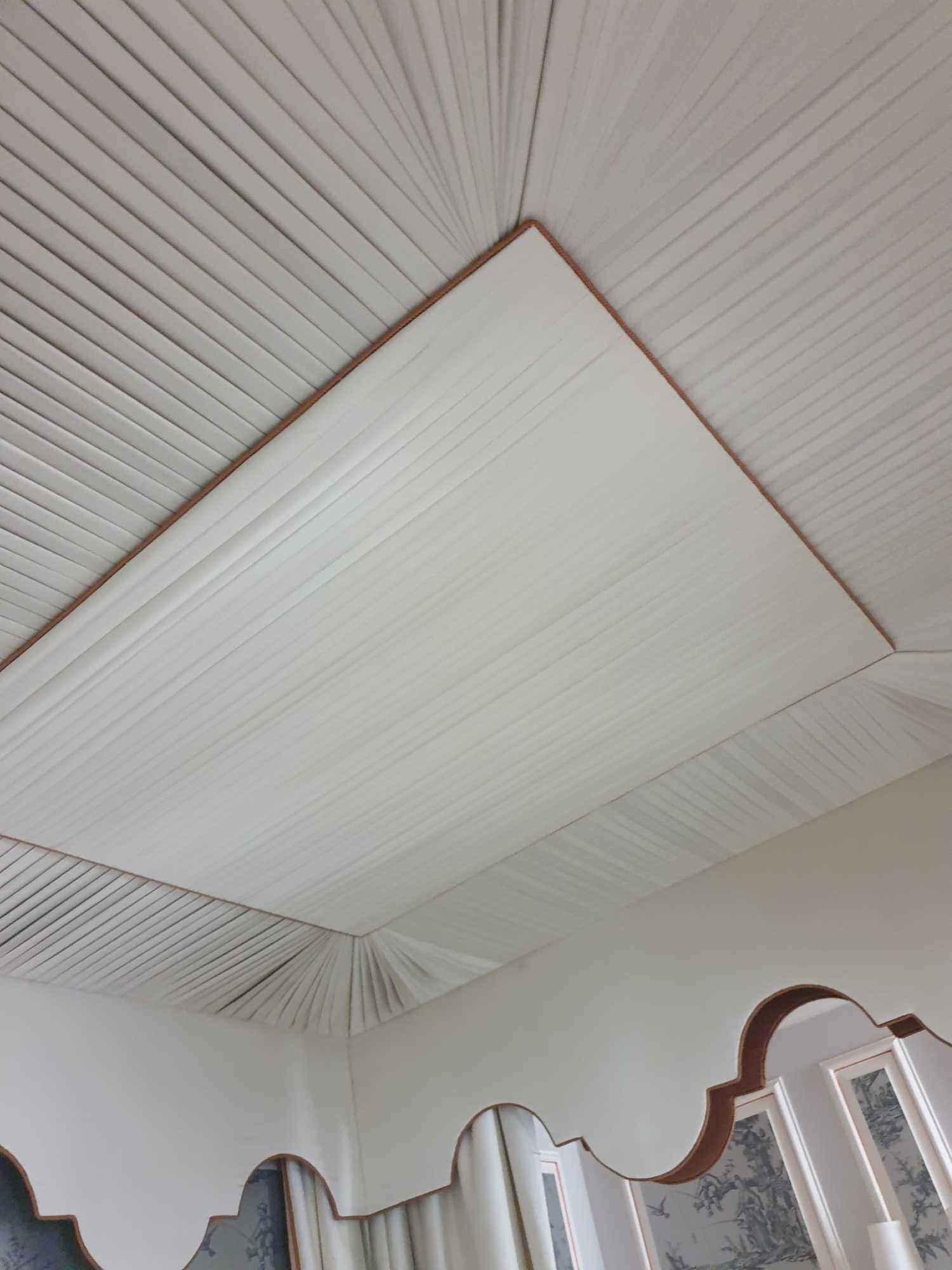 Bed Canopy And Headboard With Floating Pelmet And Curtains Striped Cream And Gold Pelmet And - Image 3 of 5