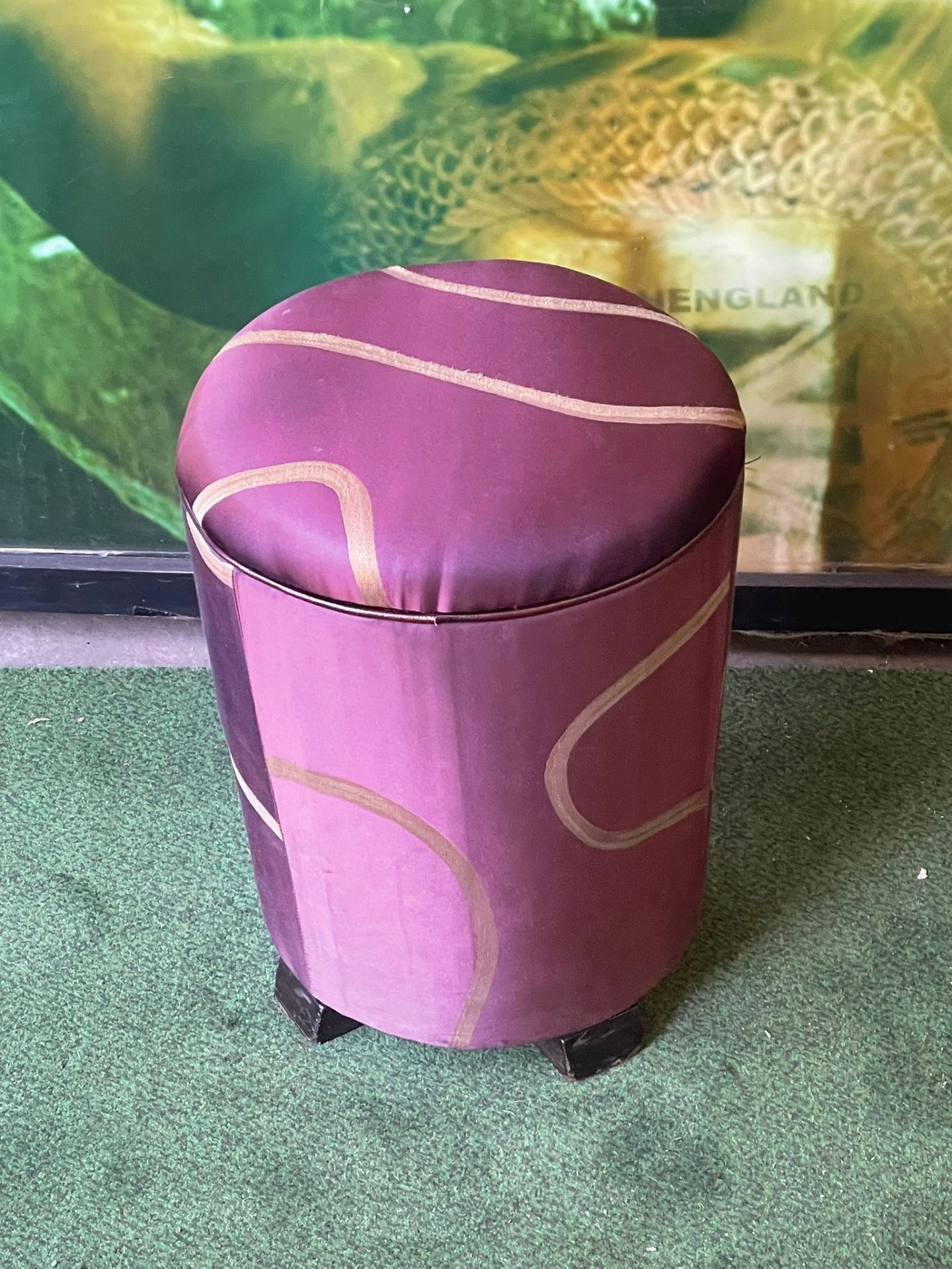 A circular mauve upholstered with pattern swirl bar stool 38cm x 45cm - Image 2 of 2