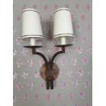 A Pair Of Dernierand Hamlyntwin Arm Antique Bronzed Wall Sconces With Shade 51cm (Room 308)