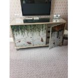 Coloured Verre Eglomise Sideboard Three Door Internally Fitted With Refrigerator Mini Bar 164 x