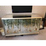 Coloured Verre Eglomise Sideboard Three Door Internally Fitted With Refrigerator Mini Bar 164 x