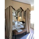 A Four Poster Bed Canopy Frame Silk Drapes Cream Gold (Room 417)