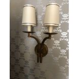 A Pair Of Dernier And Hamlyn Twin Arm Antique Bronzed Wall Sconces With Shade 51cm (Room 410)