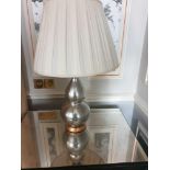 A Pair Of Heathfield And CO Double Gourd Silver Silhouette Table Lamp With Cream Pleated Lamp