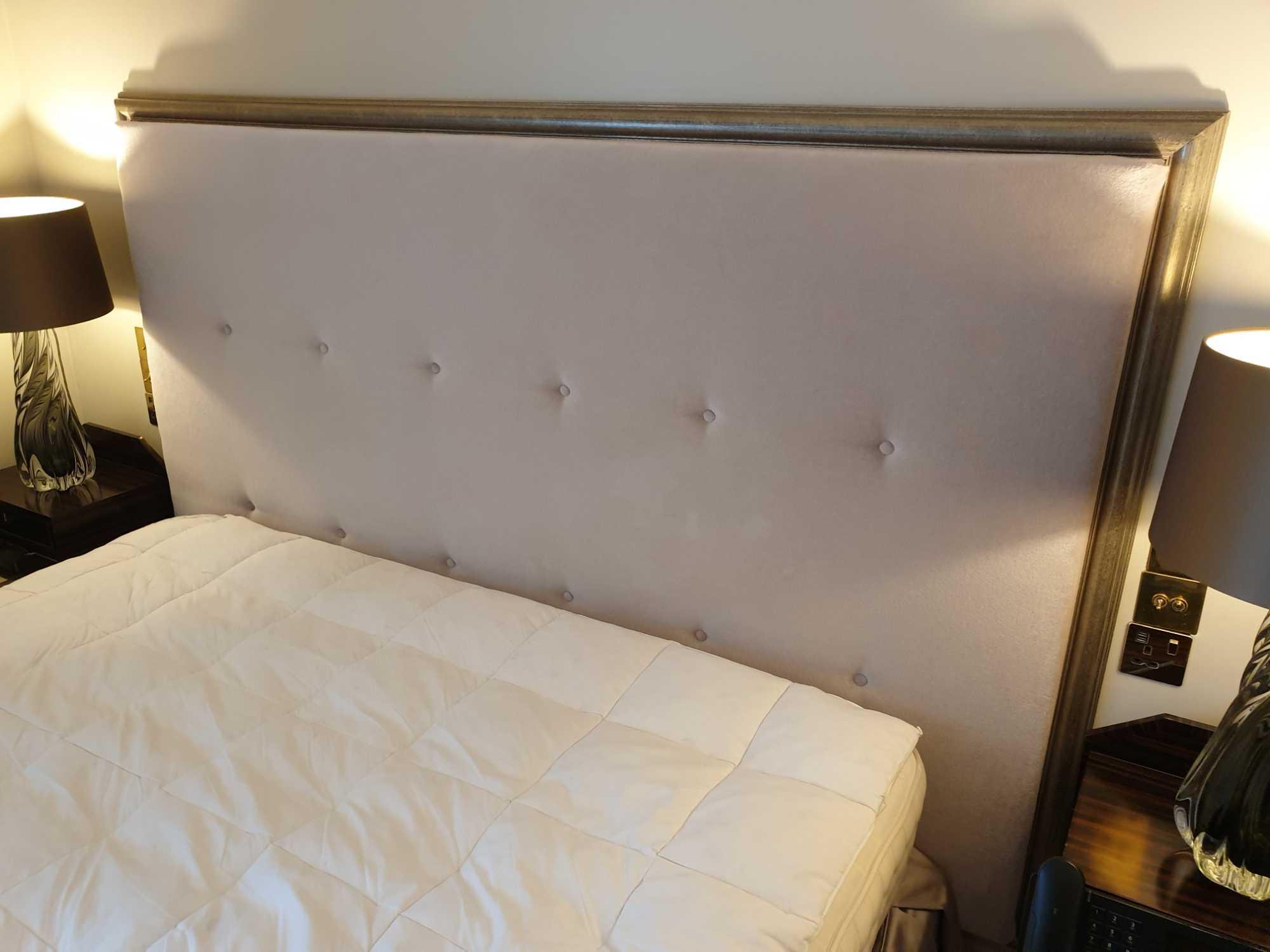 Headboard, Handcrafted With Nail Trim And Padded Textured Woven Upholstery (Room 323 324) (This - Image 2 of 2