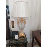 A Pair Of Laudarte Crystal Table Lamps Inserts And Decorations In 24ct Gold With Shade 95cm Tall (