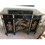 Black Lacquer Hand Decorated Chinoiserie Serpentine Commode By Restall Brown And Clennell Internally