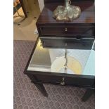 A Pair Of Two Tier Bedside Nightstands With Antiqued Plate Top With Storage Compartments Mounted