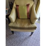 Upholstered Accent Chair In Gold Fabric With Green Seat Pad 68 x 50 x 86cm (Room 412)