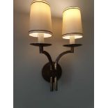 3 x Dernier And Hamlyn Twin Arm Antique Bronzed Wall Sconces With Shade 51cm (Room 306 & 307)
