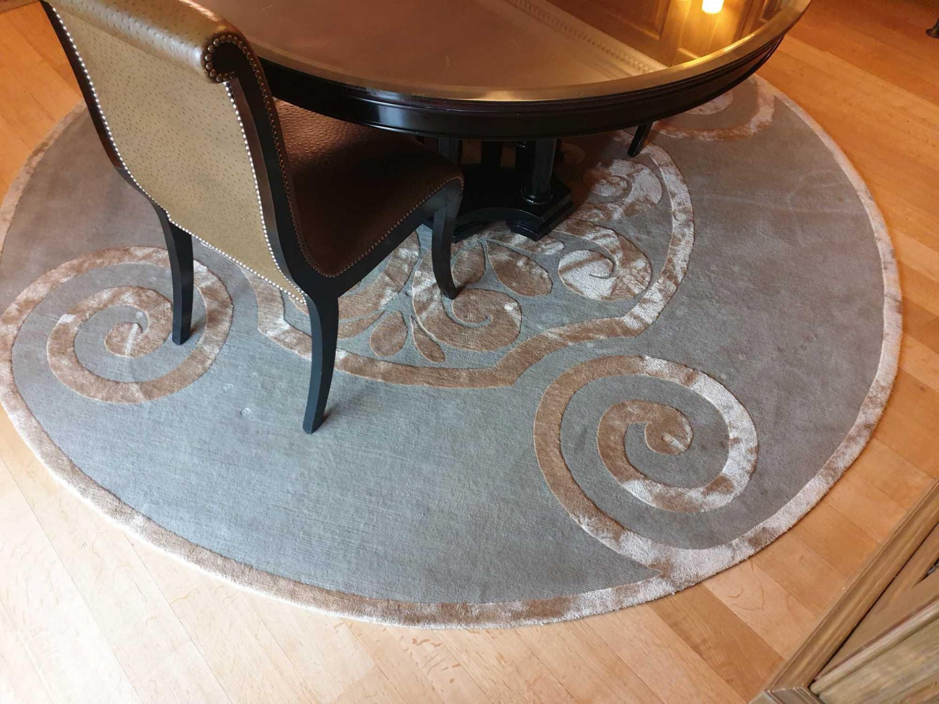 Handmade Rug By The Rug Company Circular With Green And Gold Swirl Pattern 260cm (Room 310 & 311)