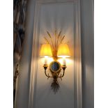 4 x Wall Appliques Twin Arm In A Elegant Wheatsheaf Motif And A Small Decorative Mirror Supported By