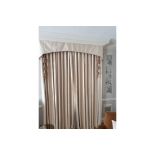 A Pair Of Silk Fully Lined Drapes With Pelmet Solid Cream-Gold Colour With Copper Piping On Pelmet