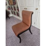 Scroll Back Leather Side Chair Legs And Frame In Solid Oak, With A Stained Finish Upholstered In