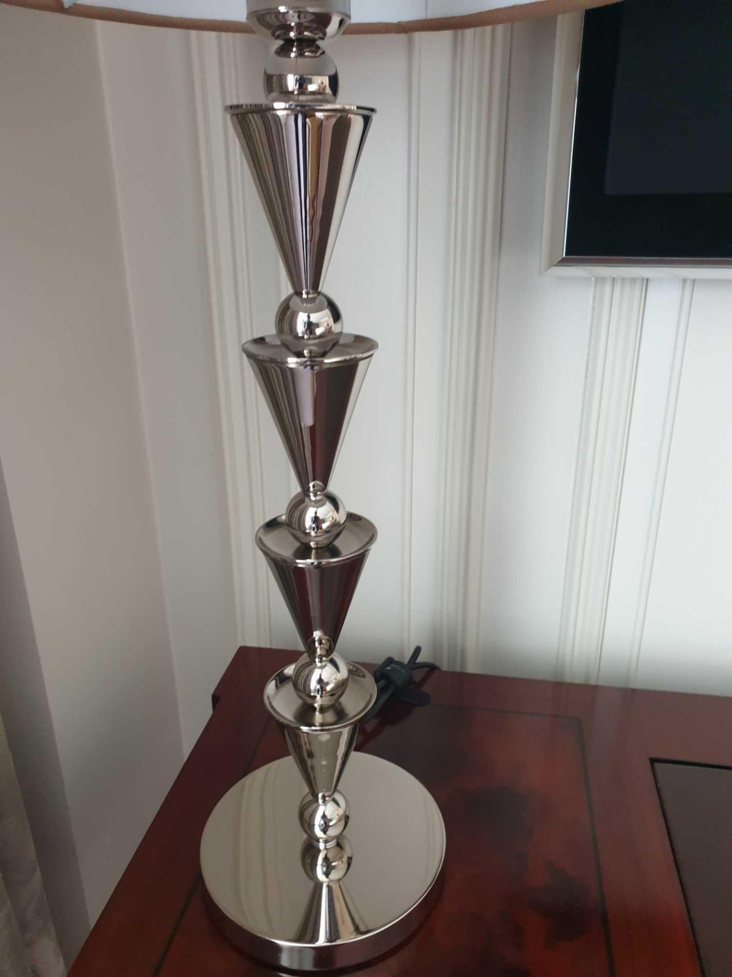 Polished Nickel Table Lamp With Shade 90cm (Room 332) (This lot is located in Bath) - Image 2 of 3