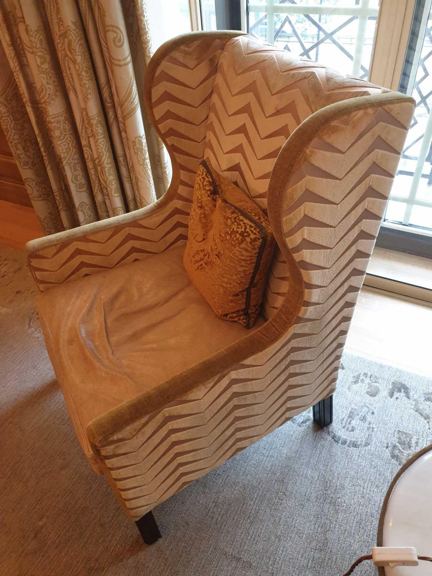 A Wingback Chair With Gold Chevron Fabric 78 x 62 x 106cm (Room 310 & 311) - Image 3 of 4