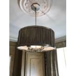 2 x Drum Style Pendant Steel Frame With Pleated Shade 53cm Diameter (Room 411)