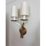 3 x Dernier And Hamlyn Twin Arm Antique Bronzed Wall Sconces With Shade 51cm (Room 317 & 318)