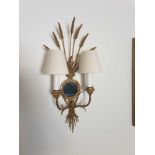 A Pair Of Wall Appliques Twin Arm In A Elegant Wheatsheaf Motif And A Small Decorative Mirror