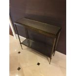 A Forged Metal Two Tier Console Table With Glass Shelves 88 x 24 x 74cm (Room 328)