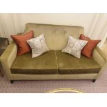 Contemporary Two Seater Sofa In Taupe Upholstery With Square Arms With Scatter Cushions 150 x 80 x