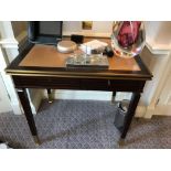 Writing Desk High Gloss Ebony Wood With Tooled Leather Inlay Single Drawer Mounted On Square