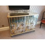 Coloured Verre Eglomise Sideboard Two Door Internally Fitted With Refrigerator Mini Bar 125 x 58 x