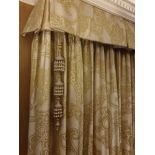 A Pair Of Silk Gold Green Drapes With Paisley Style Design Comes Complete With Pelmet And Two