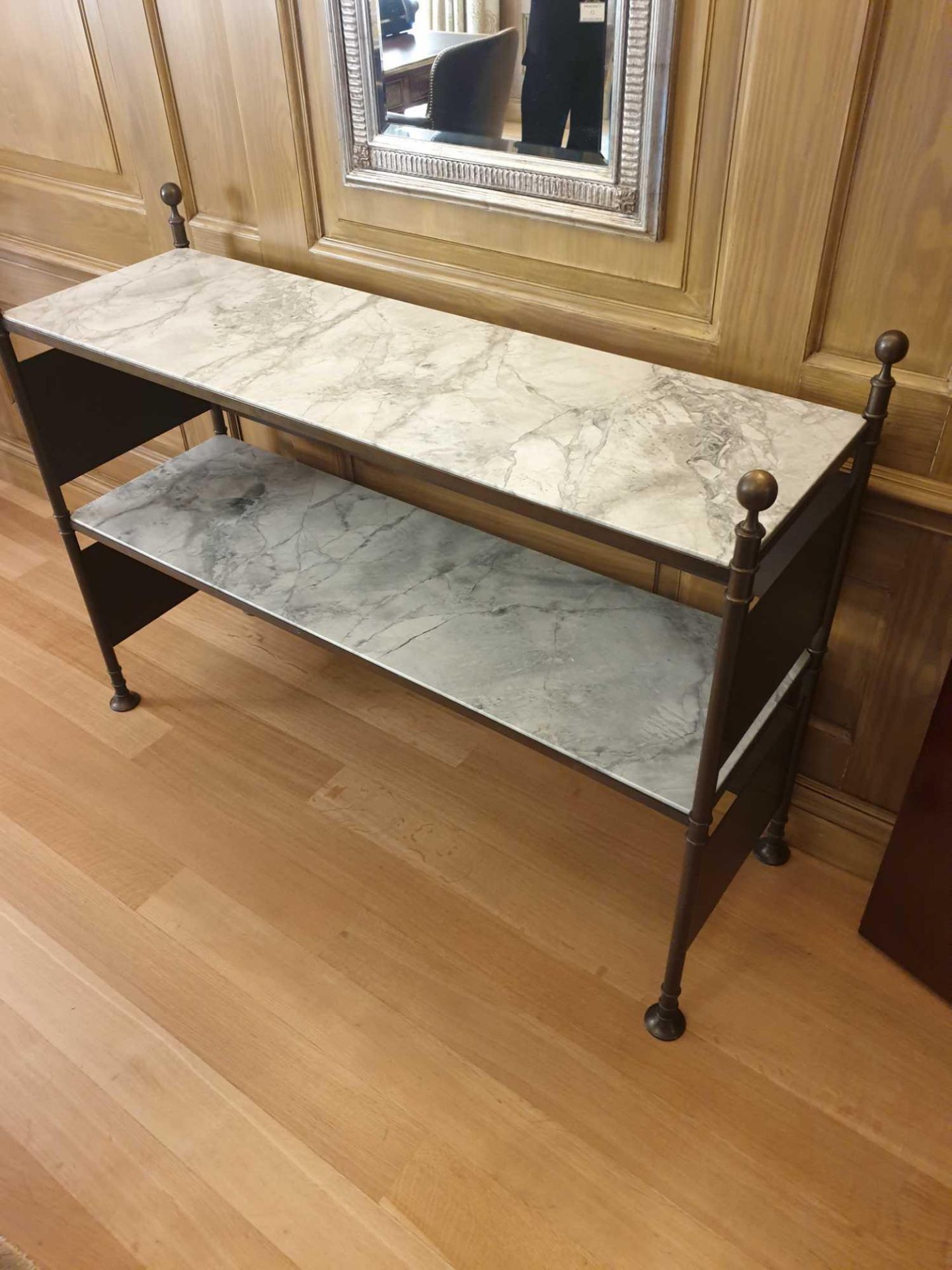 A Two-Tier Iron Bronze And Marble Console Table 134 x 41 x 89cm (Room 310 & 311)