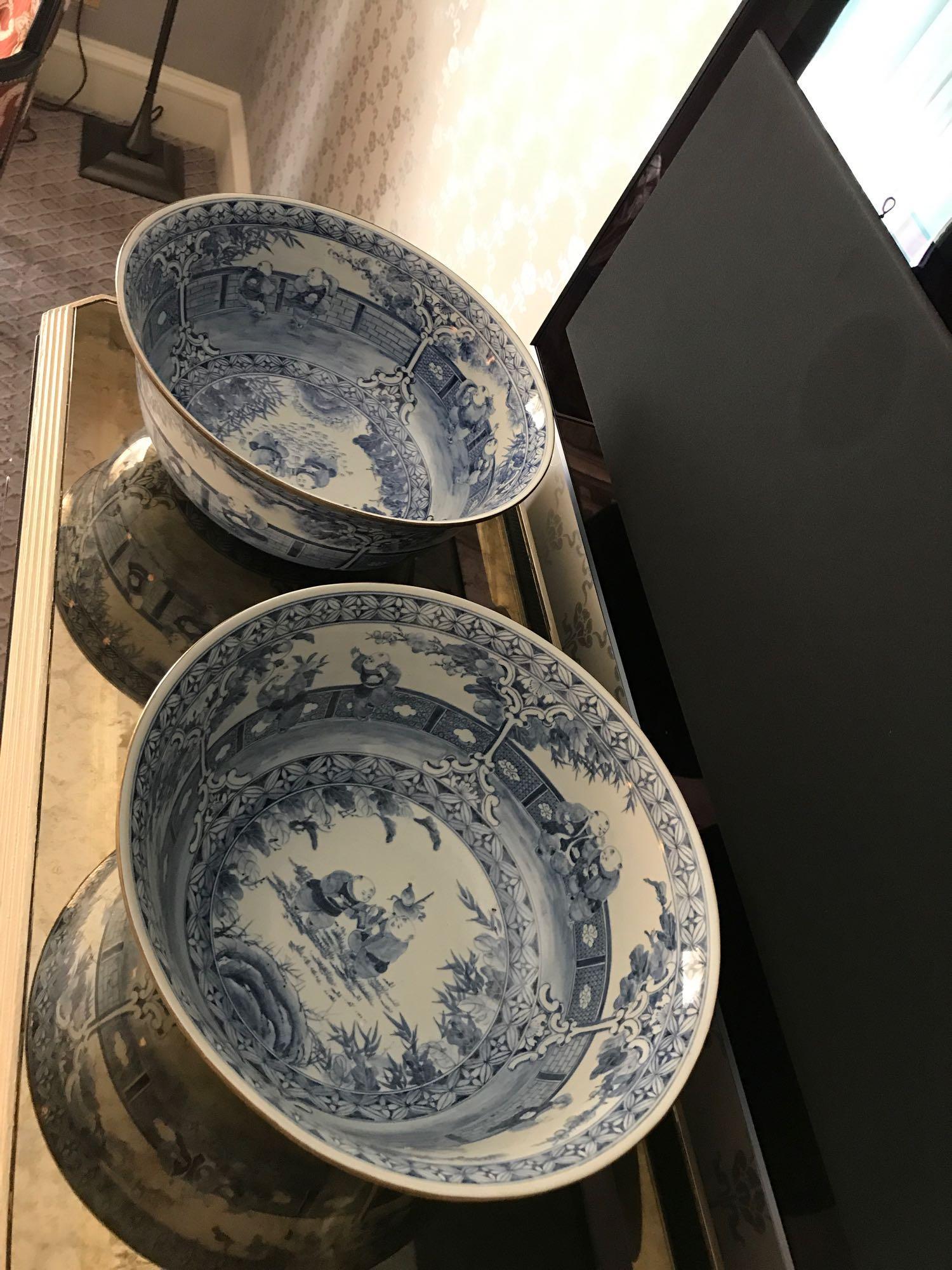 A Pair Of Blue Chinese Pattern Bowls 37cm  Manufactured By Maitland-Smith (Room 410)