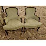 A pair of French Style Louis Armchair Solid Oak - Oatmeal upholstered with dark wooden frame 67 x 65
