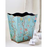 Hand Painted waste paper bin hand-painted with charming motifs of exotic birds, fluttering