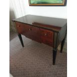 A Burr Mahogany And Gold Trim Hall Table With Two Drawers And A Faux Drawer Mounted On Tapered