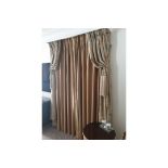 A Pair Of Gold Silk Drapes With Crystal Bead Trim And Jabots With Tie Backs Span 150 x 260cm (Room